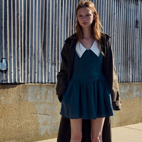 Zara Dresses & Skirts - BNWT Size S l Short Dress with V-Neck Bib Peter Pan Collar 0881/202 Zara Blue